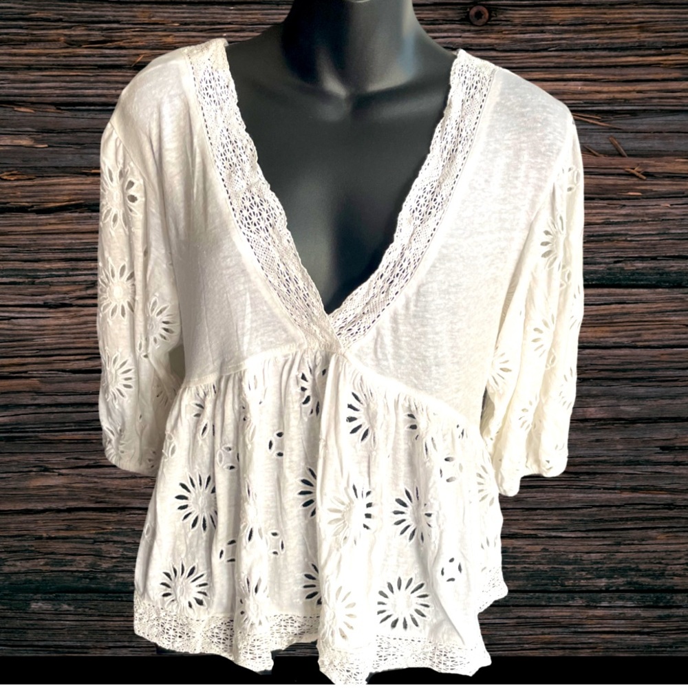 Free People White Eyelet Blouse
